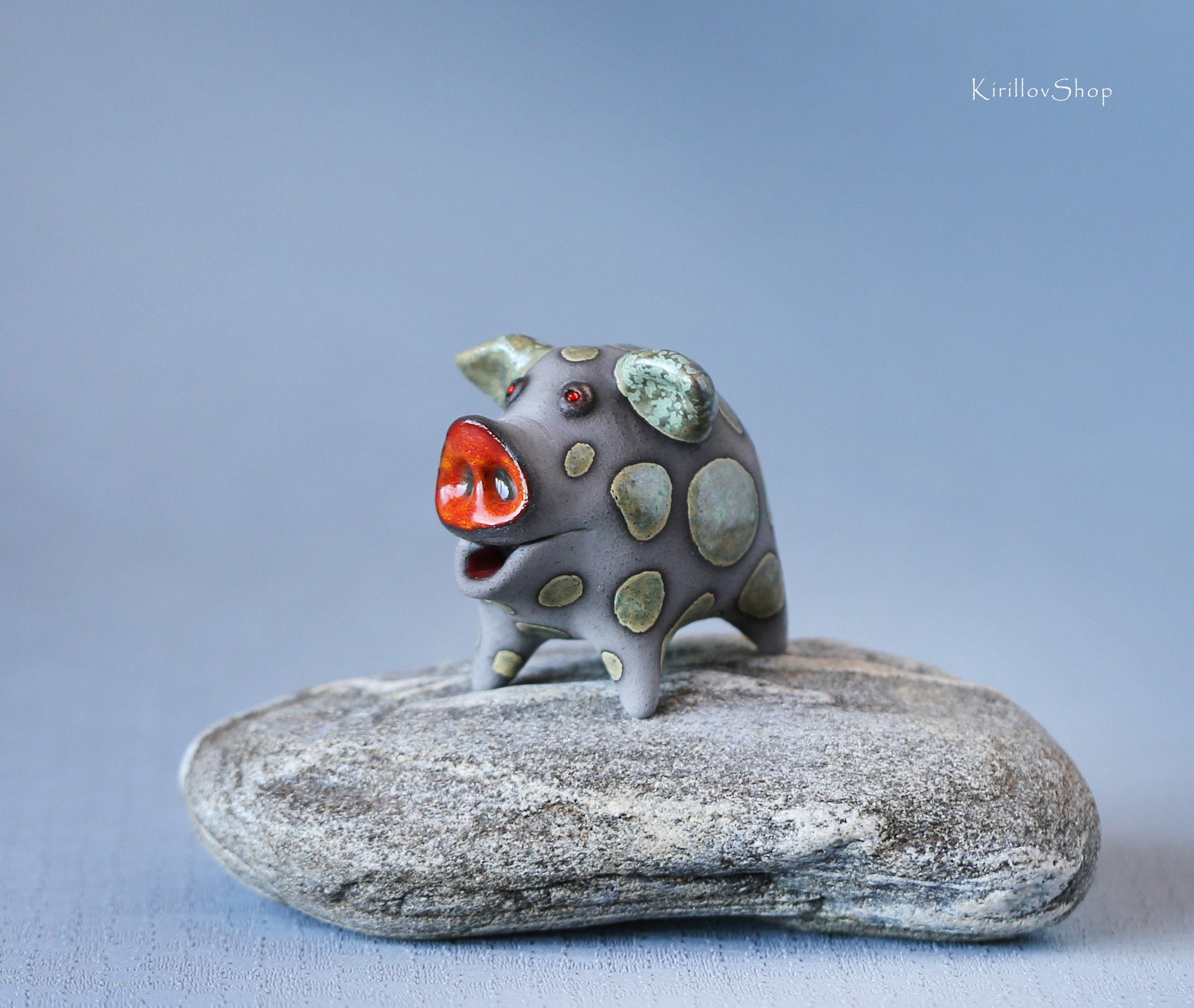 Green - Piggy Handcrafted Ceramic Toys (Set of 2)