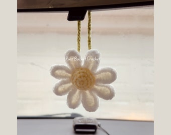 Crochet Daisy Flower Car Charm: Handmade plush Gift