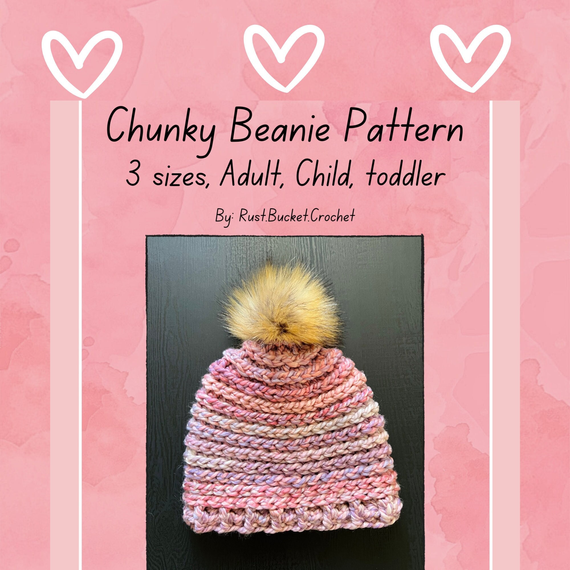 Digital Crochet Chunky Beanie Pattern: Adult, Child, Toddler  display picture 3