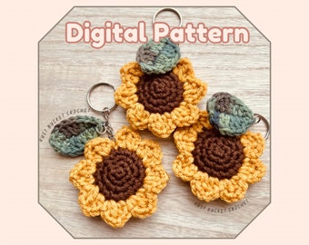 Digital crochet sunflower pattern, sunflower keychain