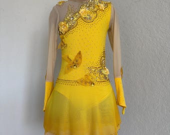 Yellow Ice Skating Dress, Competition Costume, Girls Size 10