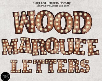 Rustic Wood Marquee Letters, Numbers Clipart (PNG Digital Download)