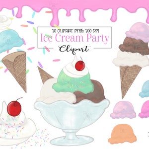 Ice Cream Clipart, Watercolor Ice Cream Clipart, Ice Cream Sublimation, Ice Cream Cone, Sugar Cone, sprinkles, Cherry, Summer Clipart