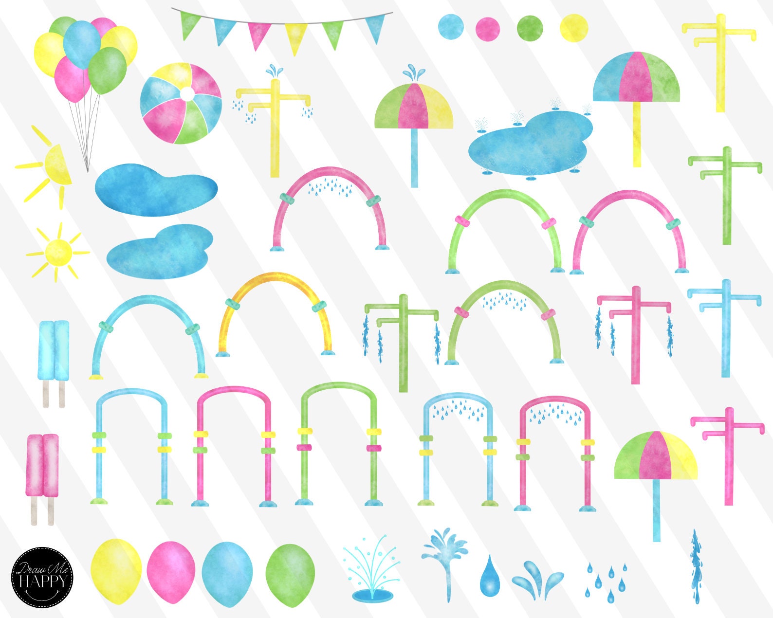 Splash Pad Clipart, Water Park Clipart, Splash Pad Birthday, Pool Party