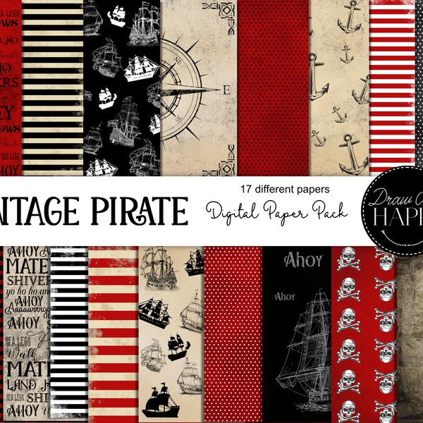 Pirate Digital Paper, Pirate Digital Background, Pirate Scrapbook, Vintage Pirate, Pirate Decorations, Vintage Map Paper, Pirate Prints