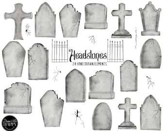 Gravestone Clipart, Watercolor Gravestones, Graveyard Clipart, Tombstone Clipart,  Cemetery Clipart, Graveyard Watercolor, Graveyard Fence