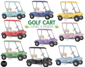 Watercolor Golf Cart Clipart, Hand-Drawn PNG, Sport Illustration (Digital Download)