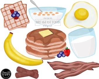 Breakfast Clipart, Pancake Clipart, Brunch Clipart, Egg Clipart, Food Clipart, Bacon, Banana, Cereal Clipart, Glass Of Milk, Fruit Clipart