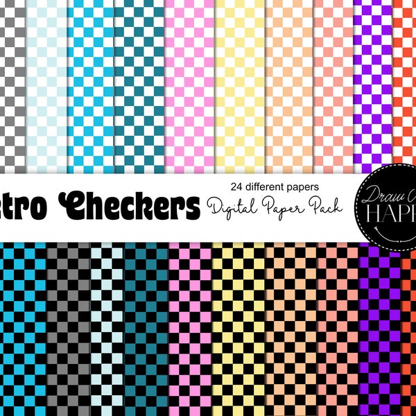 Checkered Digital Paper, Seamless Checker Patterns, 50s Digital Paper, Checkers Digital Paper, 50s Diner, Retro Diner, Retro Scrapbook