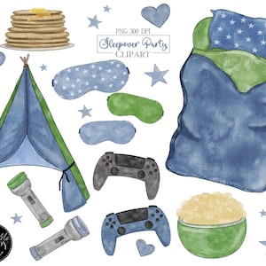 Slumber Party Clipart, Sleepover Clipart, Pyjama Party, Camping Clipart, Game Controller Clipart, Geburtstag, Sleepover Party, Jungen Party