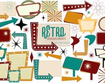Retro Design Elements, Retro Sign Clipart, Retro Clipart, Retro Designs, Arrow Marquee, Retro Marquee Frame, Retro Marquee Images, 1950&#39;s