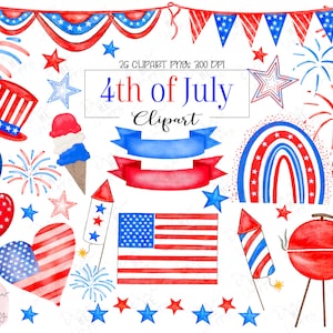 4. Juli Clipart, Aquarell 4. Juli Clipart, Unabhängigkeitstag Clipart, politsche Grafik, BBQ Clipart, Feuerwerk Clipart, Flagge png