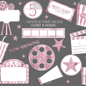 Imágenes prediseñadas de película rosa, imágenes prediseñadas de película, carrete de película de oro, imágenes prediseñadas de cine, imágenes prediseñadas de cine, ilustraciones de cine, imágenes prediseñadas de noche de cine