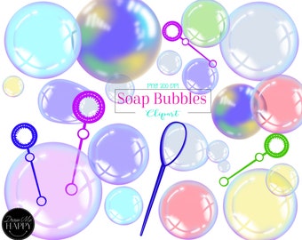 Colorful Soap Bubbles Clipart, Hand-Drawn PNG (Digital Download)