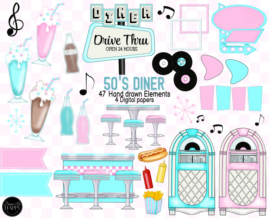 50's Diner Clipart Retro Diner Clipart Drive in Clipart - Etsy