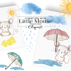 Watercolor Mouse Clipart, Cute Animal Clipart, Animal Character Clipart, Weather Clipart, Mice Clipart, Kids Clipart, PNG Mouse clipart