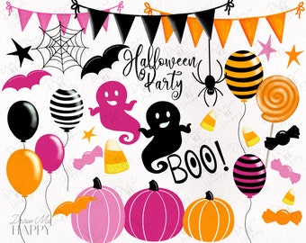 Halloween Clipart, Halloween Png, Pink Halloween Clipart, Pink Pumpkin Clipart, Cute Halloween Clipart, Halloween Candy Clipart, Ghost