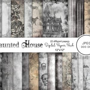 Halloween Printable Paper, Halloween Background, Haunted House Paper, Halloween Scrapbook Paper, Vintage Halloween, Vintage Halloween Paper
