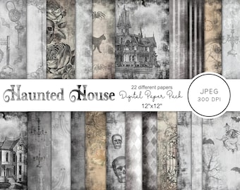 Vintage Spukhaus Halloween Digital Paper (12x12, JPEG)