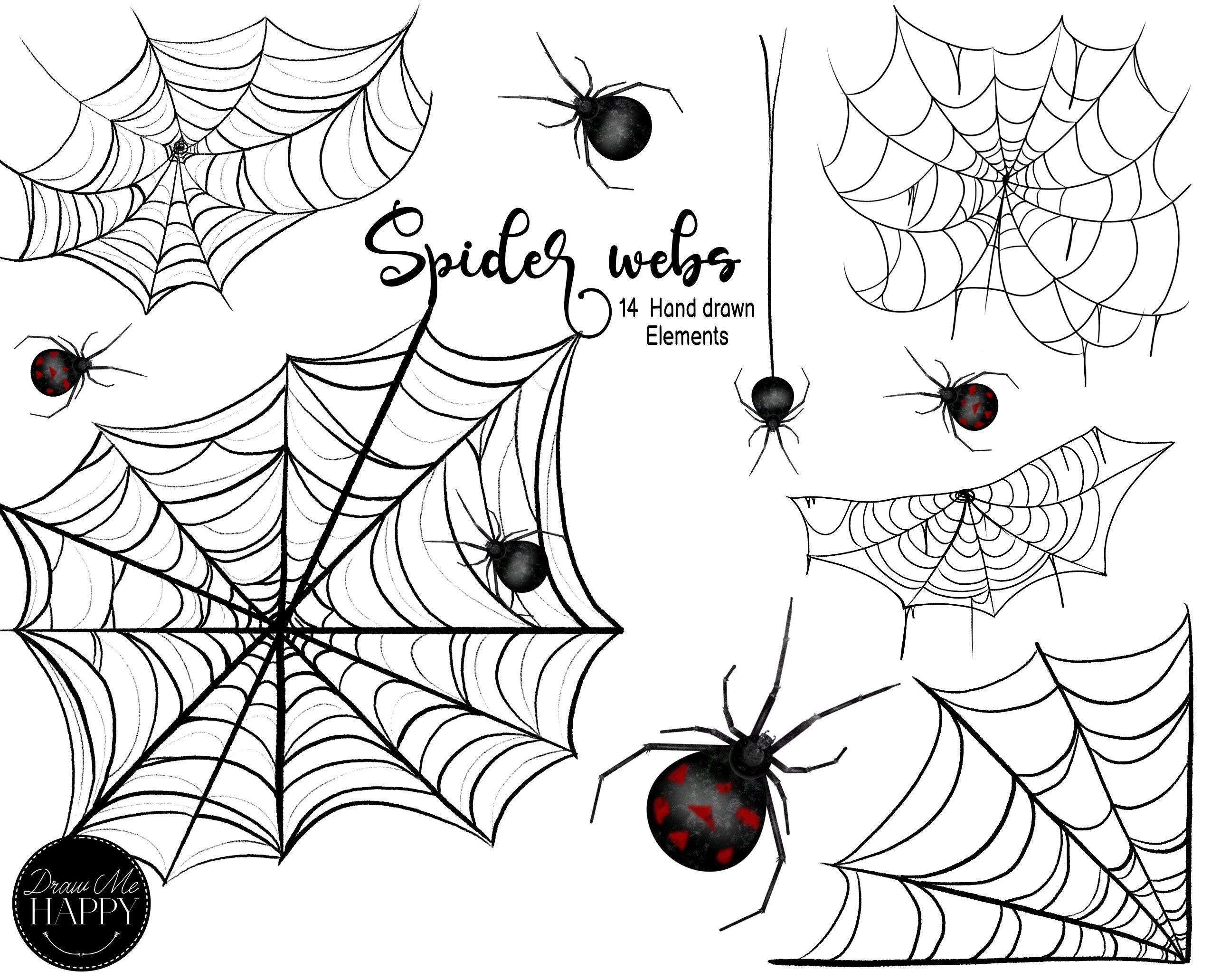 Spiderweb Clipart Realistic Spiderwebs Black Widow Clipart Etsy