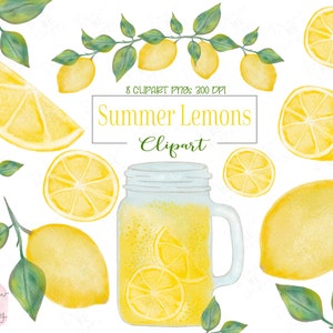 Zitrone Clipart, Aquarell Zitrone Clipart, Einmachglas Clipart, Limonade Clipart, Obst Clipart, Essen Clipart, Zitrone Sublimation, Zitrone Druck