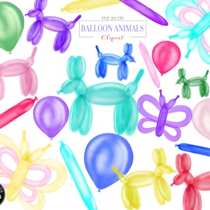Clipart de animais de balão, cachorro de animal de balão, clipart de balão, clipart de arte de balão, balões de palhaço, convite de balão, convite para crianças, balão