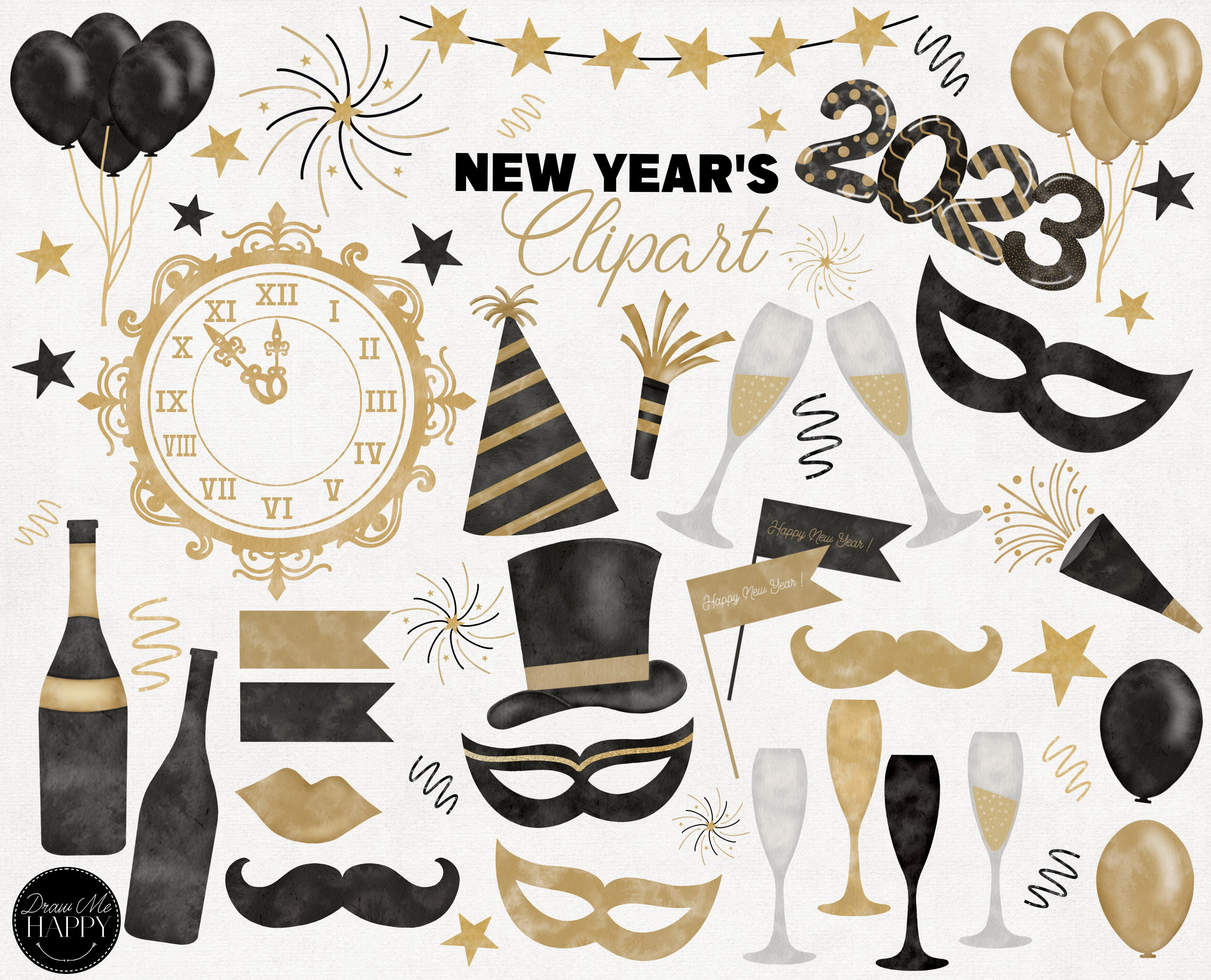 Party Time Design, Happy New Year Clipart, Party Clipart, Balloons, New  Year Clipart, Christmas Clip Art, Winter Party, Champagne 