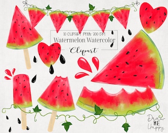 Watercolor Watermelon Clipart, Summer Fruit PNG (Commercial Use)