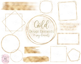 Gold Design Elements, Gold Designs, Design Elements, Metallic Clipart, Gold Frame, Gold Foil, Circle Frame, Gold Brush Strokes, Gold Glitter