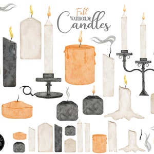 Aquarell Kerze, Kerze Clipart, Herbst Kerze Clipart, Halloween Kerze Clipart, Vintage Kerzen Clipart, Kerze Clipart, Herbst