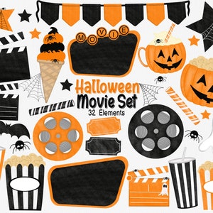 Halloween Movie Clipart, Movie Clipart, Halloween Clipart, Cinema Clipart, Halloween Popcorn Bucket, Halloween Graphics, Popcorn Clipart