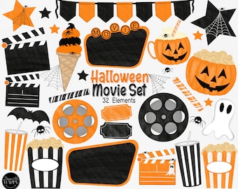 Hand-Drawn Halloween Movie Clipart, Popcorn Bucket Graphics (Digital Download)