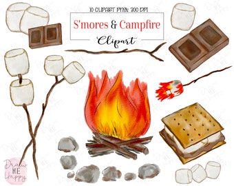 S'mores Clipart, Campfire Clipart, Camping Graphics, Watercolor Clipart, Marshmallow Clipart, Camping Clipart, Chocolate Clipart, Food png