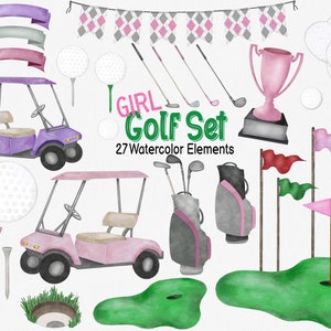 Meisje golf clipart, golf clipart, aquarel golf, golfer clipart, golfkar clipart, golfbaan clipart, golf party clipart, sport clipart
