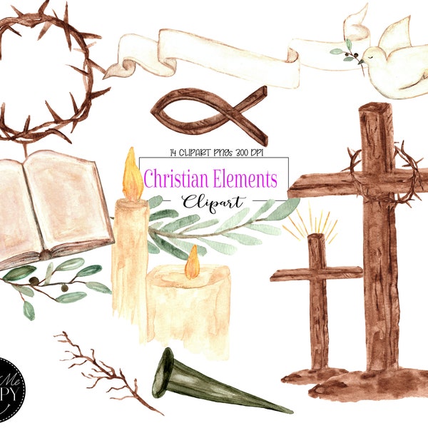 Christian Clipart, Religious Clipart, Christian Graphics Christian Symbols, Easter Clipart, Watercolor Religious, Cross Clipart, Bible