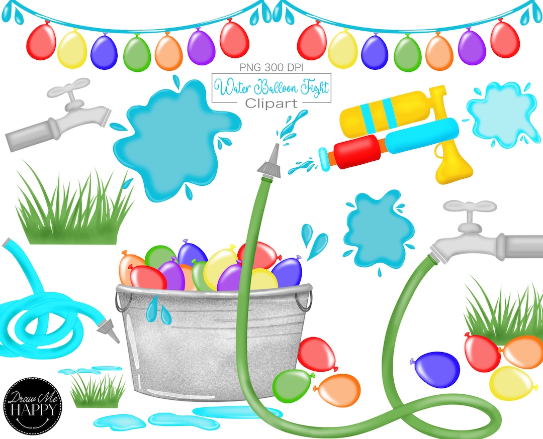 Water Balloon Clipart, Lets Get Soaked, Water Fight, Pool Party Clipart