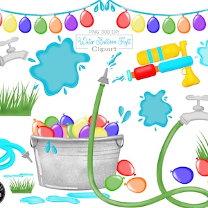 Balão de água clipart, vamos nos molhar, guerra de água, festa na piscina clipart, respingos de água, super imersão, balão de aniversário clipart, água