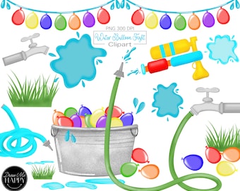 Water Balloon Clipart, lets Get Soaked, Water fight, Pool Party Clipart, Water Splashes, Super Soaker, Birthday Balloon Clipart, Water