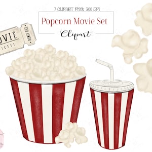 Popcorn Clipart, Movie Clipart, Popcorn png, Food clipart, Carnival Clipart, Movie Night Clipart, Soda clipart, Movie Ticket clipart,