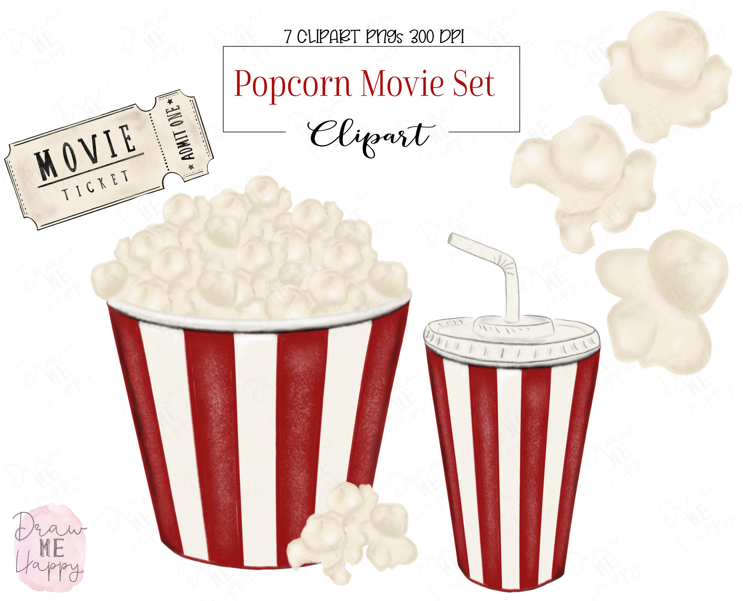 Popcorn Clipart, Movie Clipart, Popcorn png, Food clipart, Carnival Clipart, Movie Night Clipart, Soda clipart, Movie Ticket clipart,