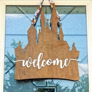 Welcome - Wood Castle, Solid Wood Cutout, Door Hanger, Wreath, Home Decor, Front Door Sign