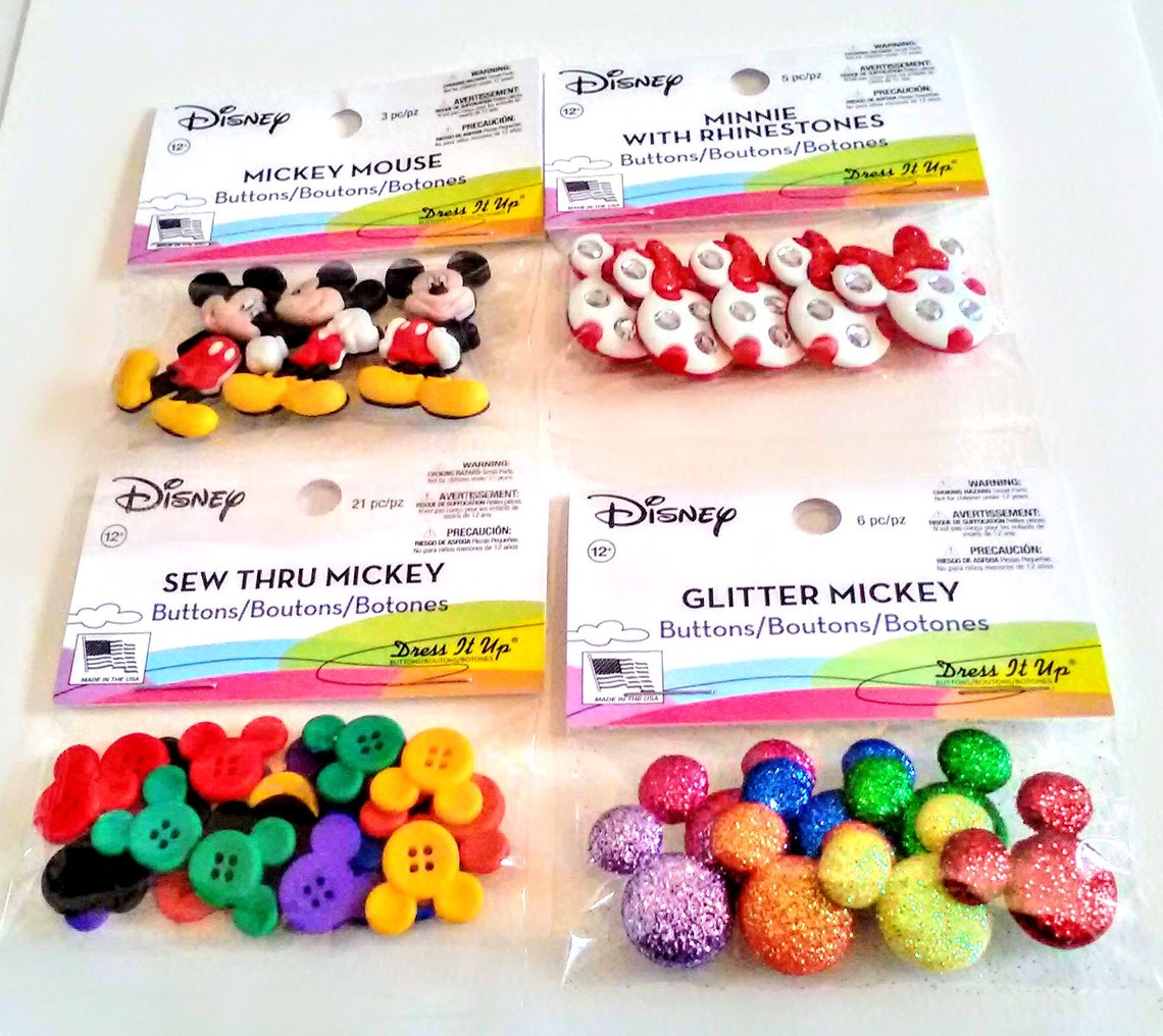 Dress it up Disney Buttons / Sew Thru Mickey/ Glitter Mickey/ Etsy