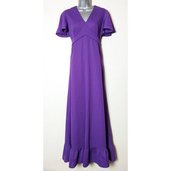 Vintage 70's Maxi Dress Empire Waist Ruffle Sleeve