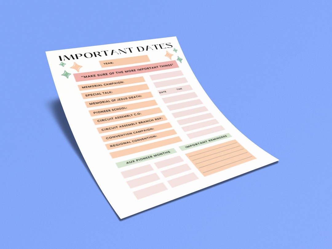 JW Printable Planner, Jehovah's Witnesses, Important Dates, JW ...
