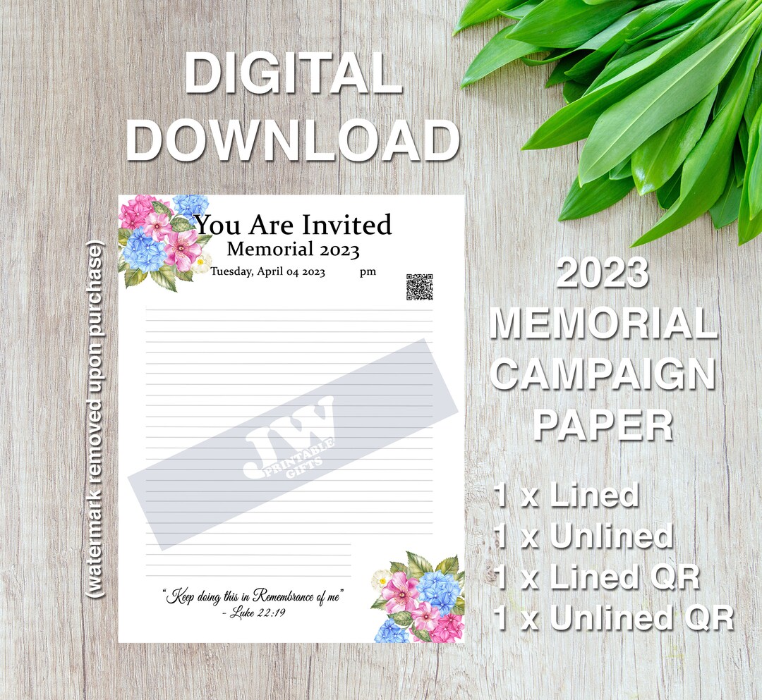 JW 2023 Memorial, JW Letter Writing Paper, JW Memorial Invite, Lined