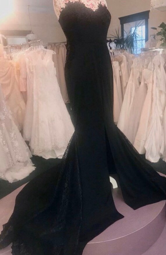 black lace overlay wedding dress