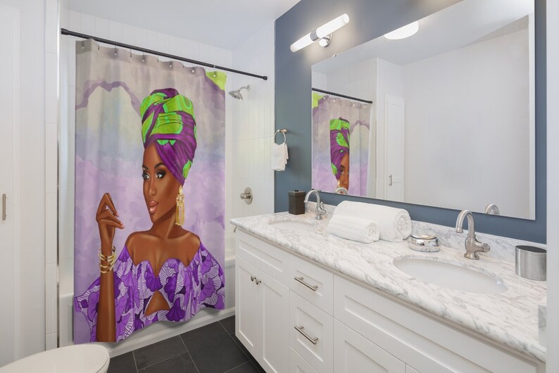 Queen Shower Curtain Black Girl Shower Curtain Black Girl Etsy