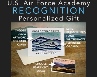 Recognition Gift for Air Force Academy Cadet, Personalized Card and Decal, Ships Quickly