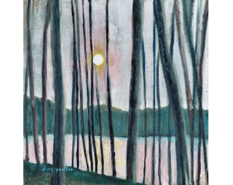 At the Lake, Impressionist Trees at Sheridan Lake, South Dakota, Signed Fine Art Giclée Print of Original Oil Painting by Glory Paulson