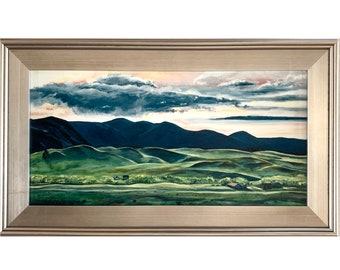 Gift for Wedding or Housewarming of "A Thousand Hills" Fine Art Textured Reproduction on Canvas, Framed in Silver